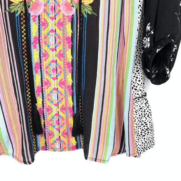 SOLD Calessa Boho Patterned Long Sleeve Top Womens Size XL Multicolor Tie Neck - Picture 5 of 7